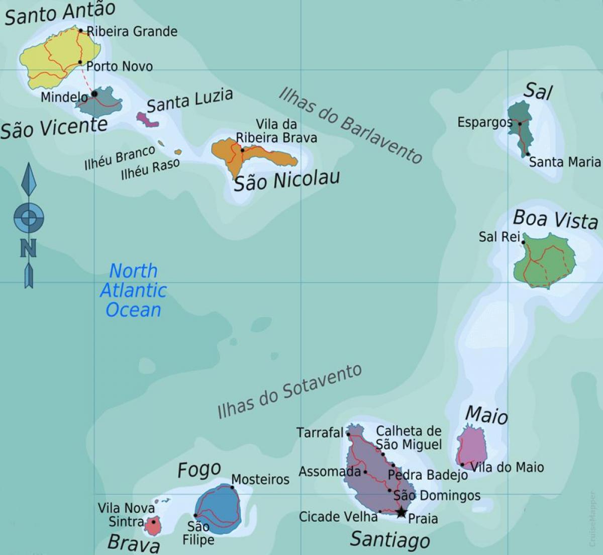 Kap Verde-öarna karta läge